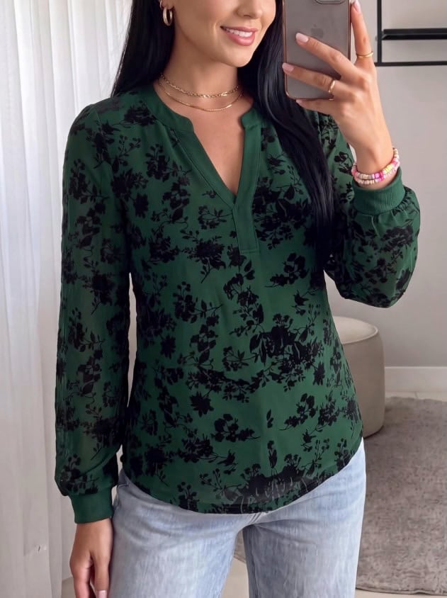 BTFBM Womens Tops Floral Sheer Mesh Long Sleeve Blouse