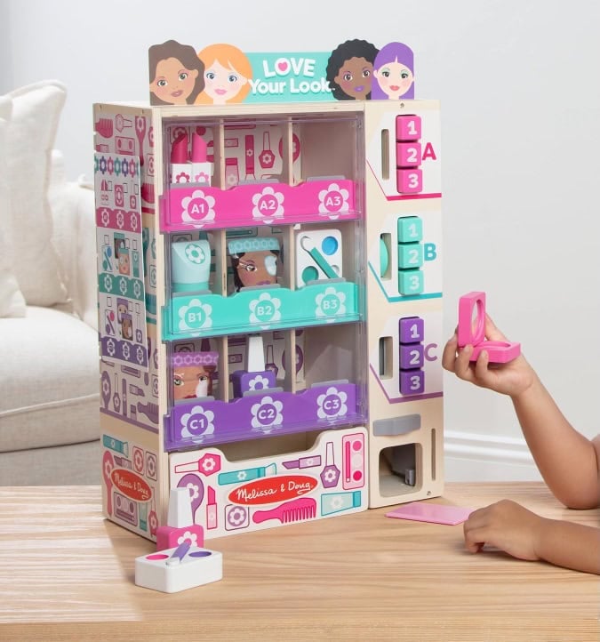 Melissa & Doug Beauty Kiosk Wooden Vending Machine Salon