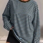 Trendy Queen Women's Striped Oversized Long Sleeve Shirt Top