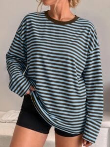 Trendy Queen Women's Striped Oversized Long Sleeve Shirt Top