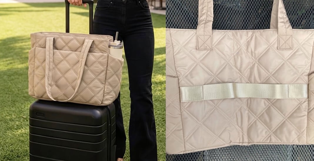 Uselike Puffer Tote Bag Purse Strap on Suitcase