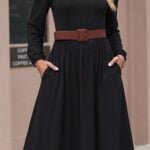 Zeagoo Midi Dresses Flare Loose Fit Navy Blue Long Sleeve Flowy Ladies