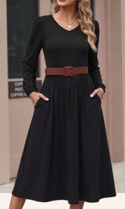 Zeagoo Midi Dresses Flare Loose Fit Navy Blue Long Sleeve Flowy Ladies