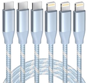 blue white iphone usb c to lightning cables 3 pk