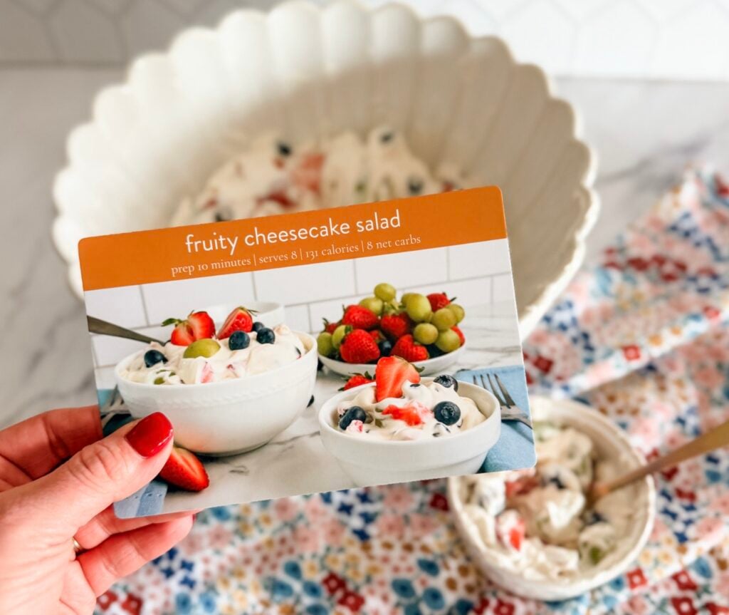 fruity cheesecake salad with recipe card fruity cheesecake salad with recipe card