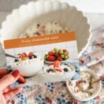 fruity cheesecake salad with recipe card