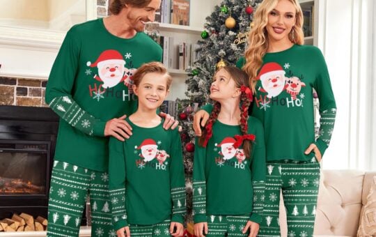 green matching family pajamas
