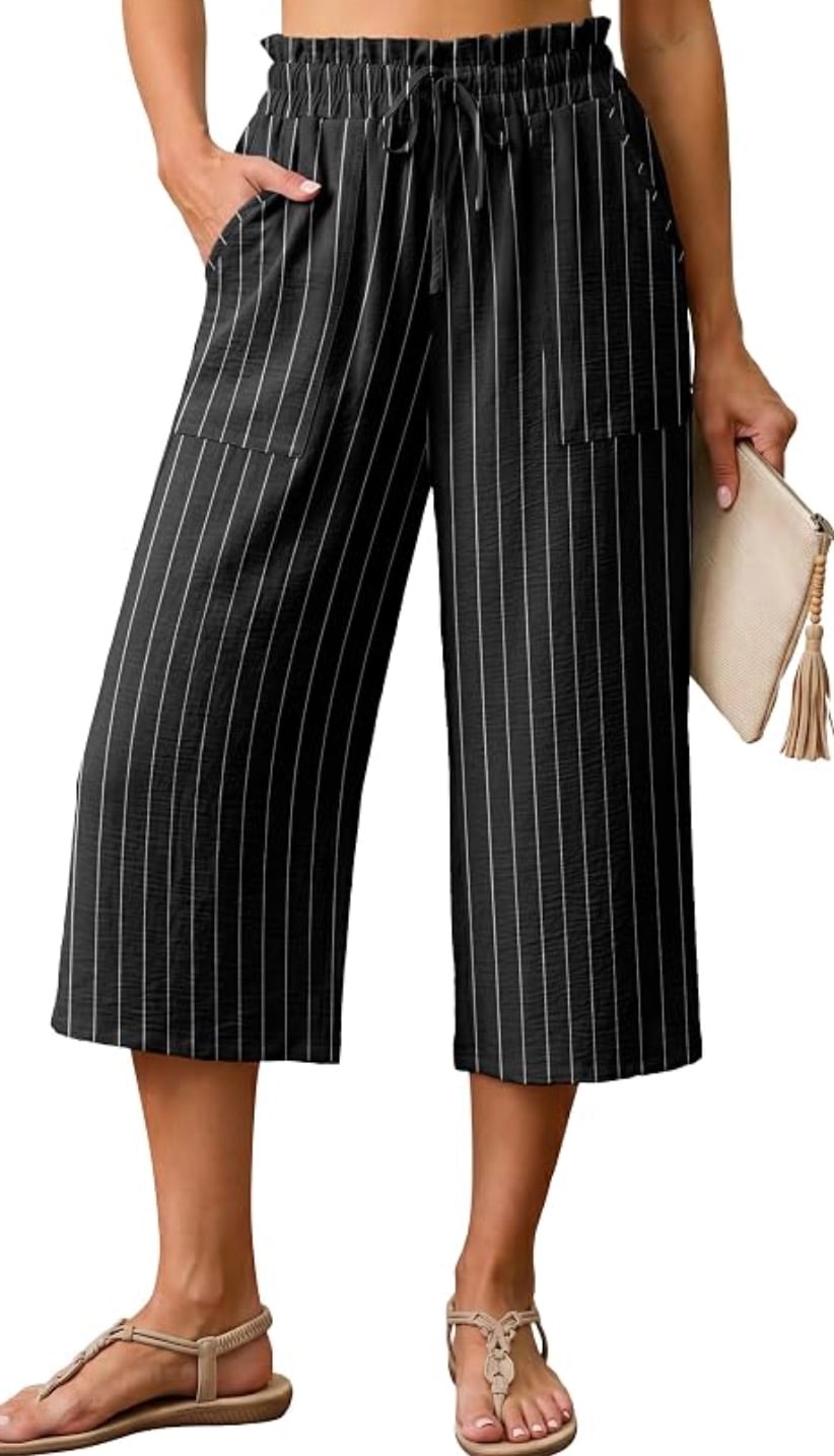 high waisted wide leg capri pants lepuno black stripe high waisted wide leg capri pants lepuno black stripe