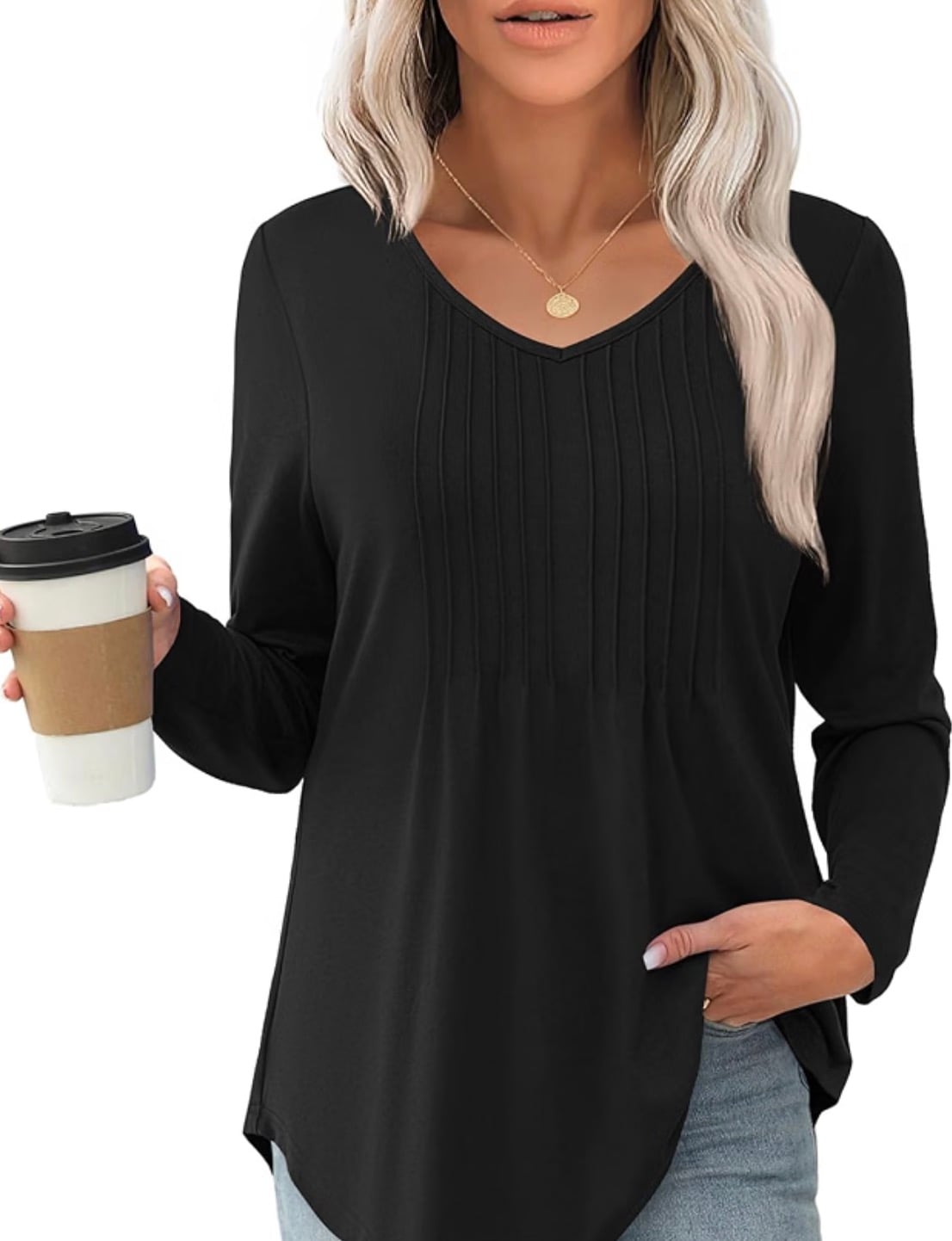 long sleeve vneck tunic top justfashionnow black