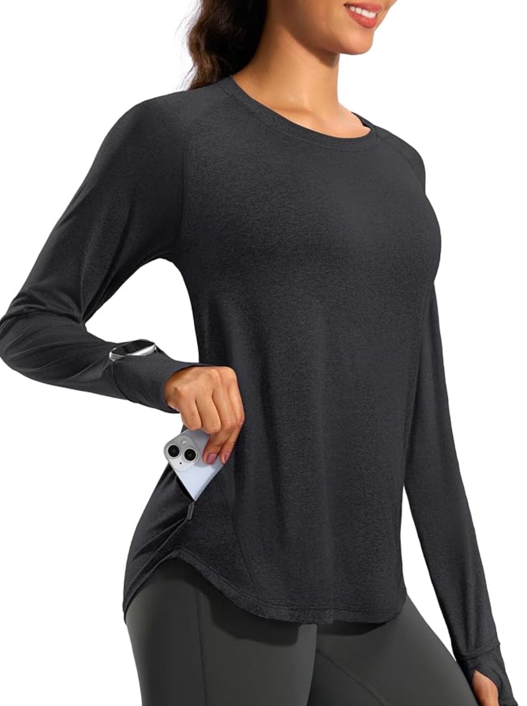 long sleeve workout top with zip pocket g gradual