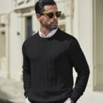 men's crewneck ribbed sweater coofandy black