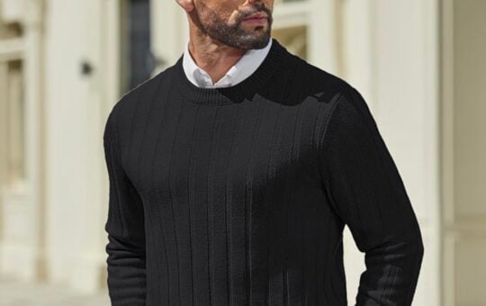 men's crewneck ribbed sweater coofandy black