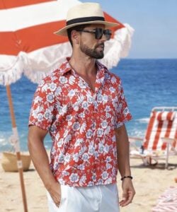 mens hawaiian shirt red floral gianzen brand