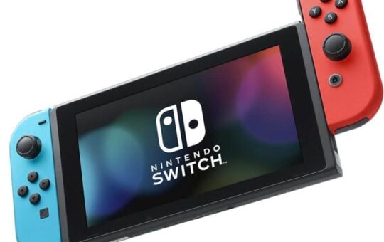 nintendo switch with joy con red blue on sides