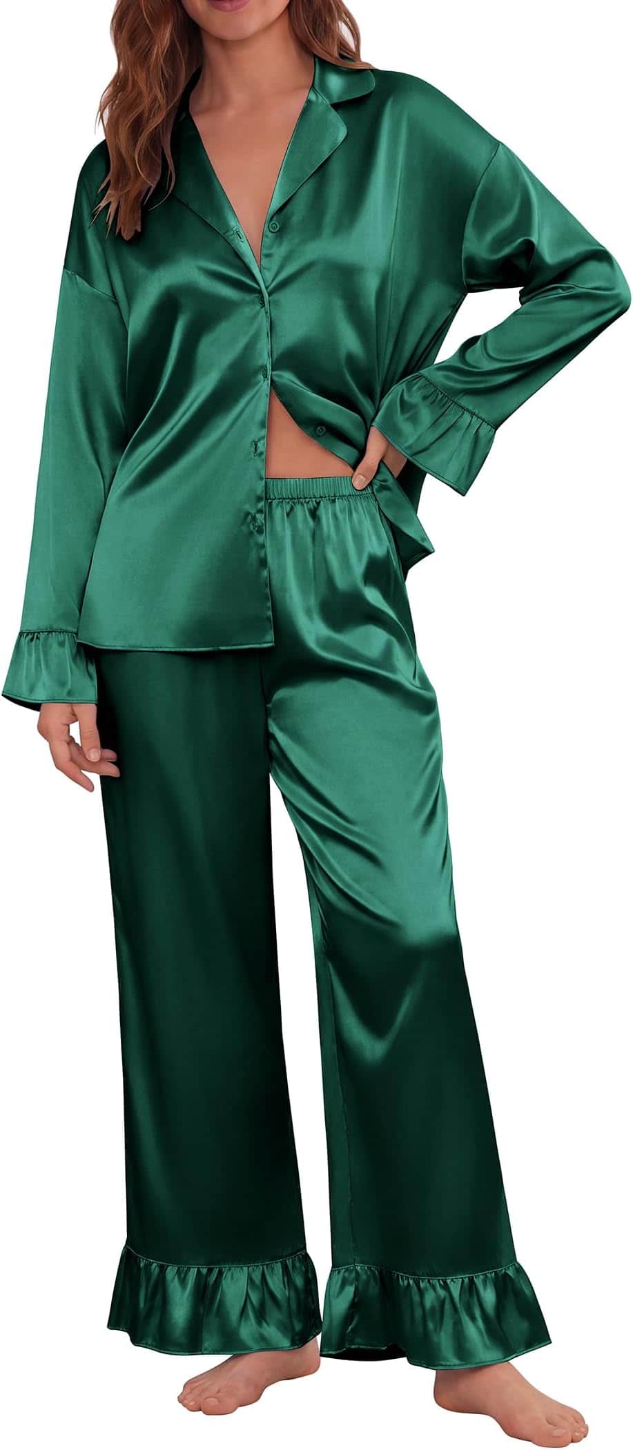 satin ruffle pajamas