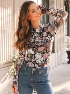 sheer floral mesh top