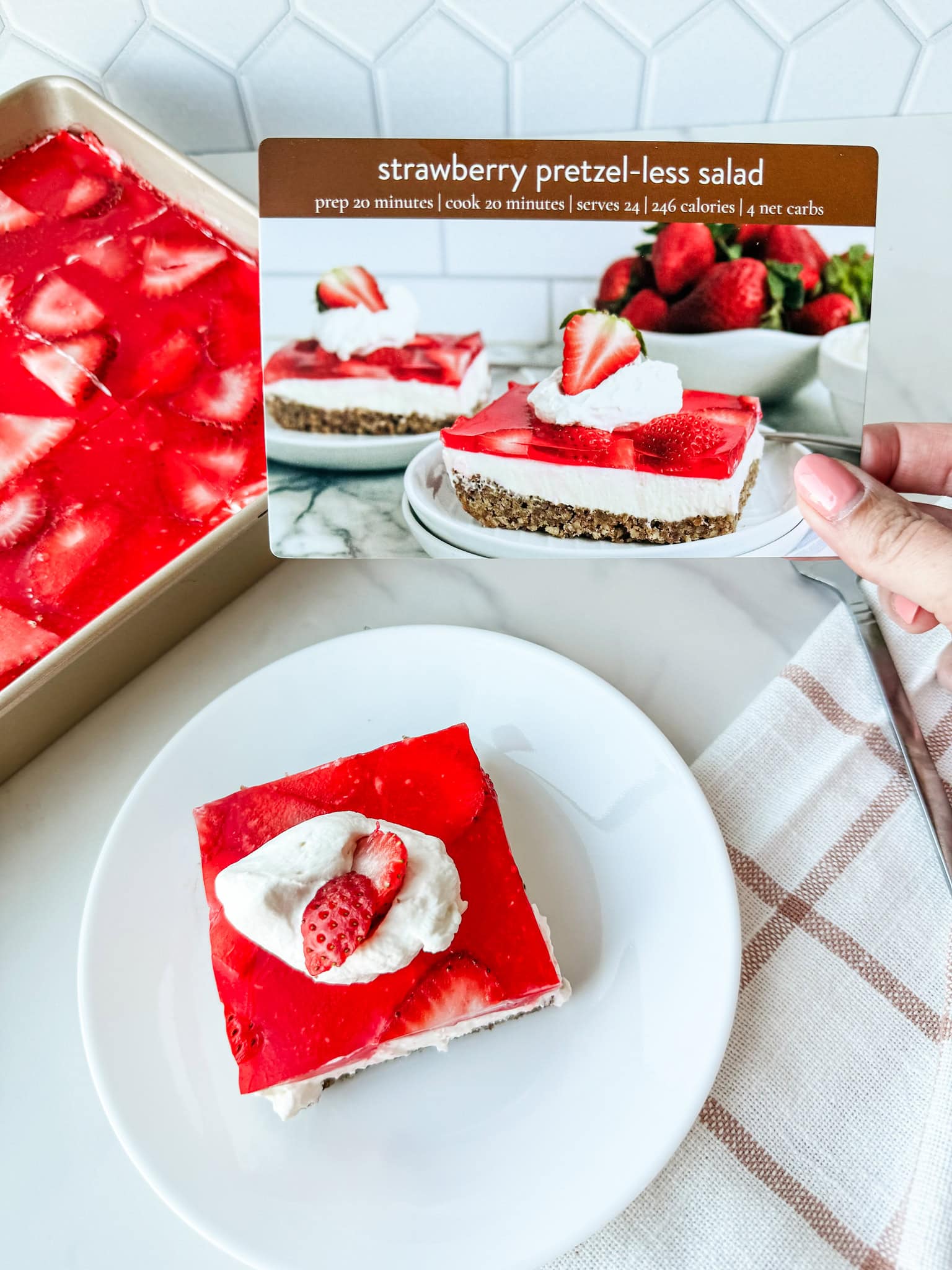 strawberry pretzel less salad recipe card strawberry pretzel less salad recipe card