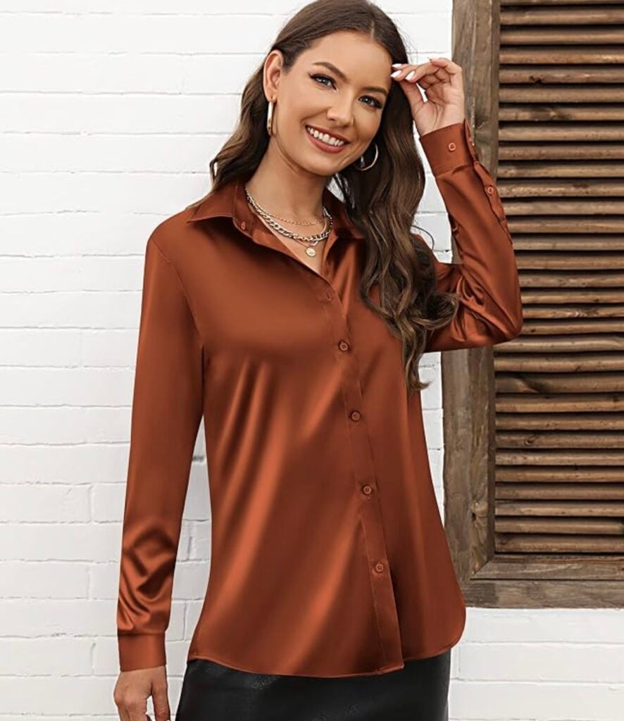 womens silk button down shirt cunlin brand