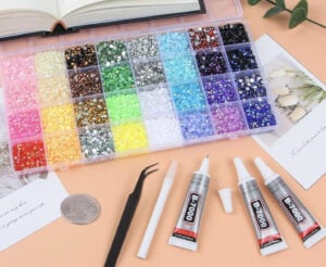 56000Pcs 32 Colors Jelly Resin Rhinestones for Bedazzling, 3mm Multicolor Flatback Gems for Crafting, Bedazzler Kit with 3Pcs B7000 Jewelry Glue for Clothes Shoes Nail Book Diamond Art 2