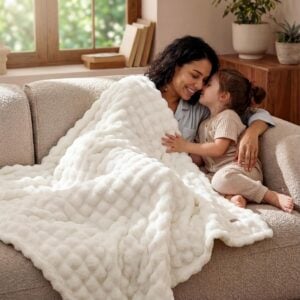 Bedsure Cloud Bubble Soft Cozy Throw Christmas Blankets Gift, White 50×60