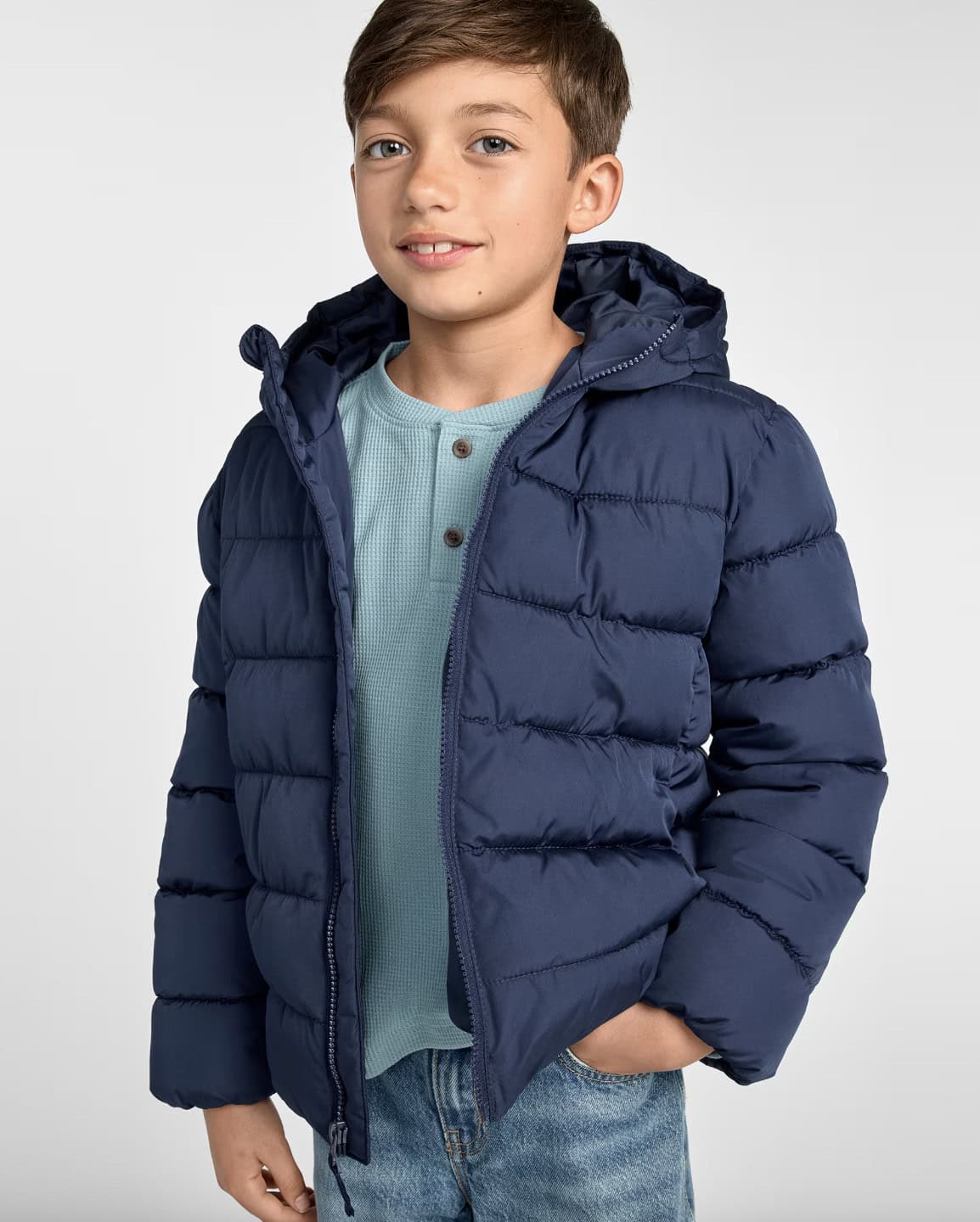 Boys Hooded Puffer Jacket blue