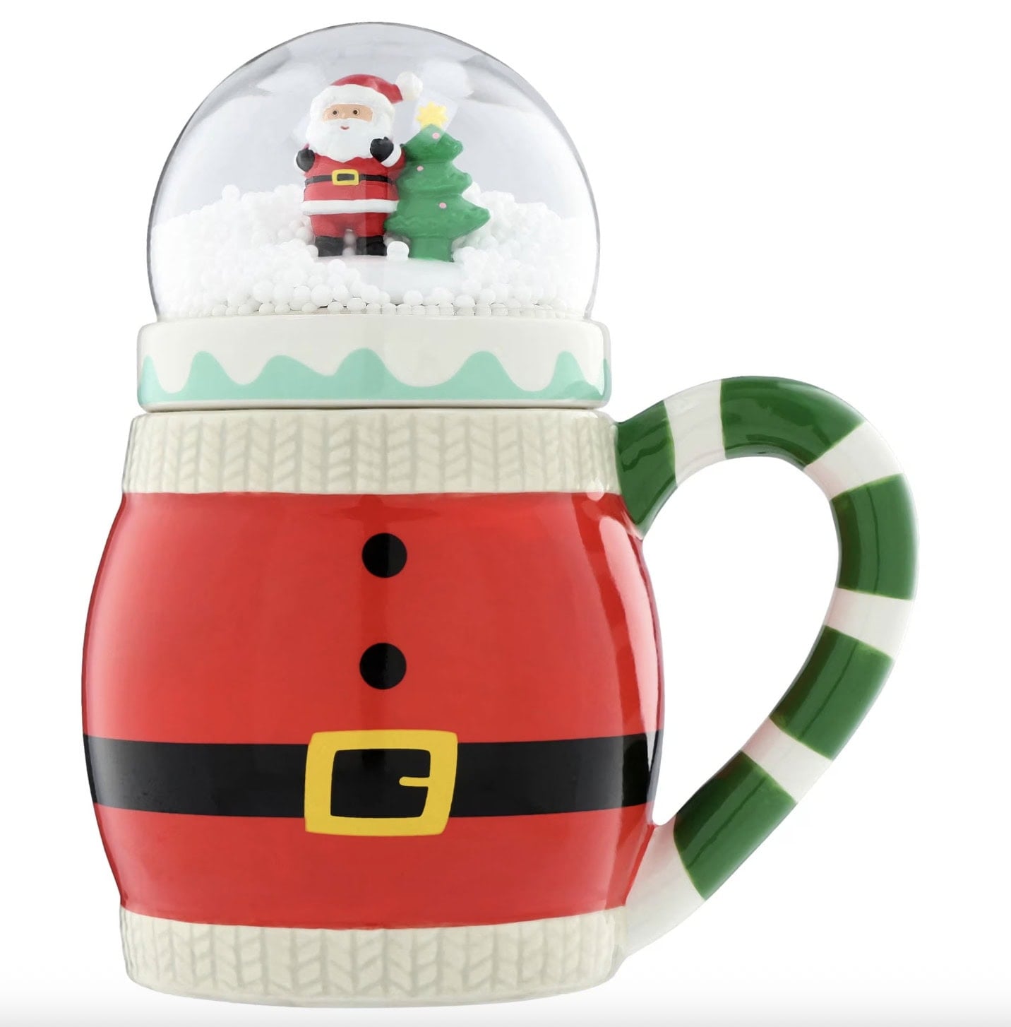 Ceramic Santa Christmas Mug with Snow Globe Lid, Multicolor, 15 fl oz