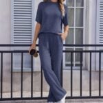 Ekouaer Mock Neck Wide Leg Lounge Set