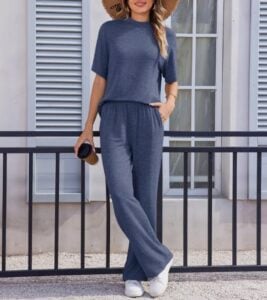 Ekouaer Mock Neck Wide Leg Lounge Set