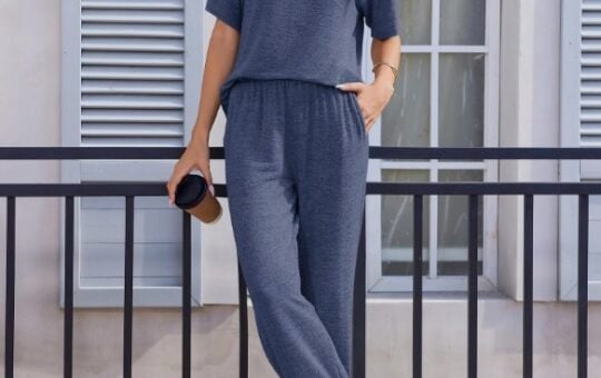 Ekouaer Mock Neck Wide Leg Lounge Set