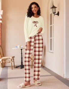 Ekouaer Women's 2 Pack Pajama Sets Long Sleeve Lounge Set Soft Comfy Pjs 1