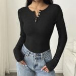 Ekouaer Womens Long Sleeve Henley Shirt