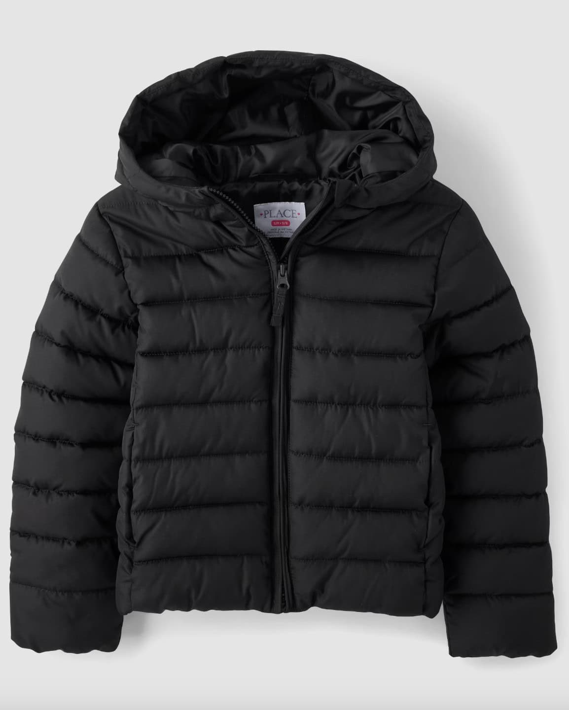 Girls Quilted Hooded Puffer Jacket black