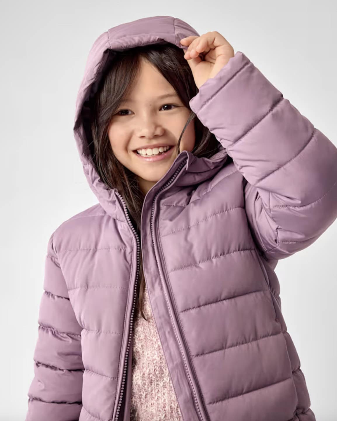 Girls Quilted Hooded Puffer Jacket purple