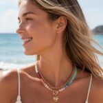Layered Necklaces for Women, Gold Heart & Acrylic Beaded Choker