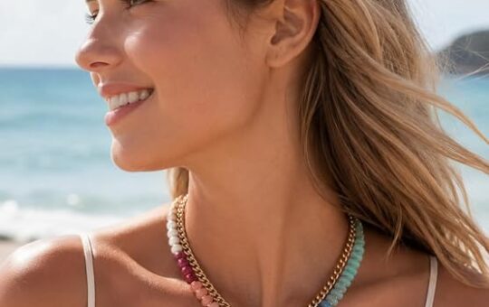 Layered Necklaces for Women, Gold Heart & Acrylic Beaded Choker