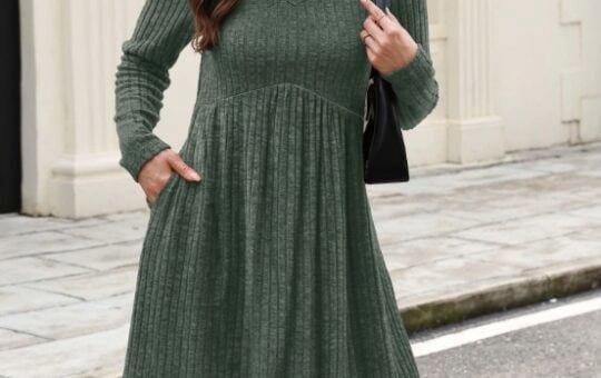 OFEEFAN Long Sleeve Sweater Dress