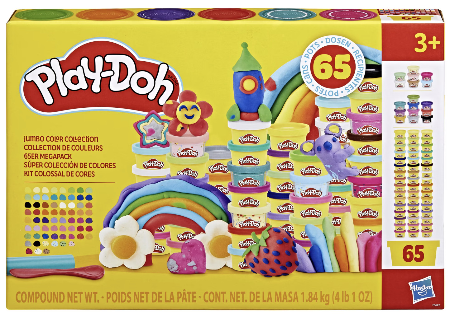 Play Doh 65 Pack Jumbo Color Collection, Bulk 1 Ounce Cans for Kids Arts & Crafts, Preschool Toys for Girls & Boys Aged 3 Years & Up