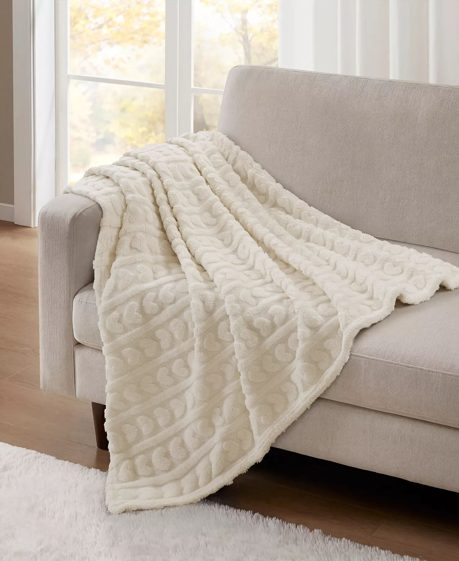 Premier Comfort Cozy Heart Jacquard Sherpa Throw, 50 x 60