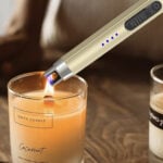 Upgraded Electric Lighter, USB C Rechargeable Flameless Plasma Arc Lighters with LED Display, Windproof Candle Lighter for BBQ Camping Kitchen, Safety Lock, for Men Women (Gold)