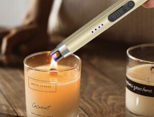Upgraded Electric Lighter, USB C Rechargeable Flameless Plasma Arc Lighters with LED Display, Windproof Candle Lighter for BBQ Camping Kitchen, Safety Lock, for Men Women (Gold)