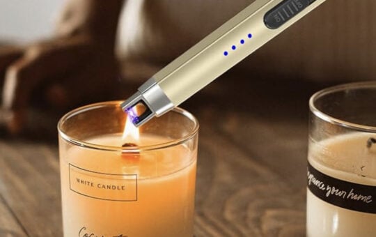 Upgraded Electric Lighter, USB C Rechargeable Flameless Plasma Arc Lighters with LED Display, Windproof Candle Lighter for BBQ Camping Kitchen, Safety Lock, for Men Women (Gold)