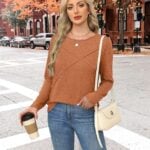 XIEERDUO Long Sleeve Shirts for Women Business Casual Tops Trendy Crewneck Fall T Shirts Pleated Loose Fit
