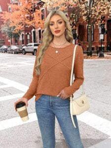 XIEERDUO Long Sleeve Shirts for Women Business Casual Tops Trendy Crewneck Fall T Shirts Pleated Loose Fit