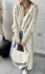XINWEIZZ Women's Hooded Open Front Long Cardigan Cable Knit