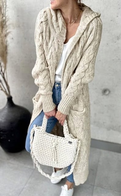 XINWEIZZ Women's Hooded Open Front Long Cardigan Cable Knit