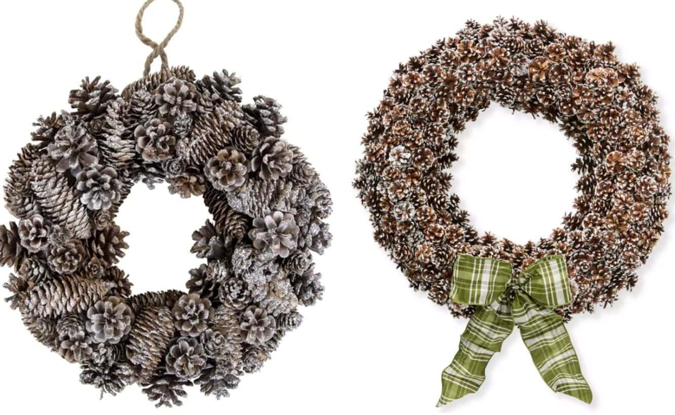 flocked pinecone wreath