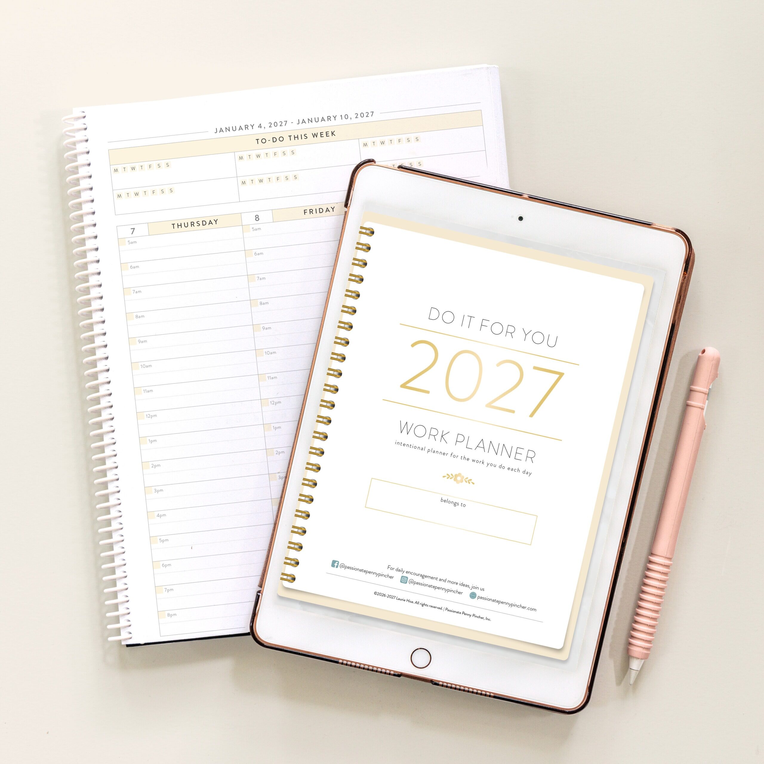 1 2027 workplanner digital spiralnotebook ipad solid background