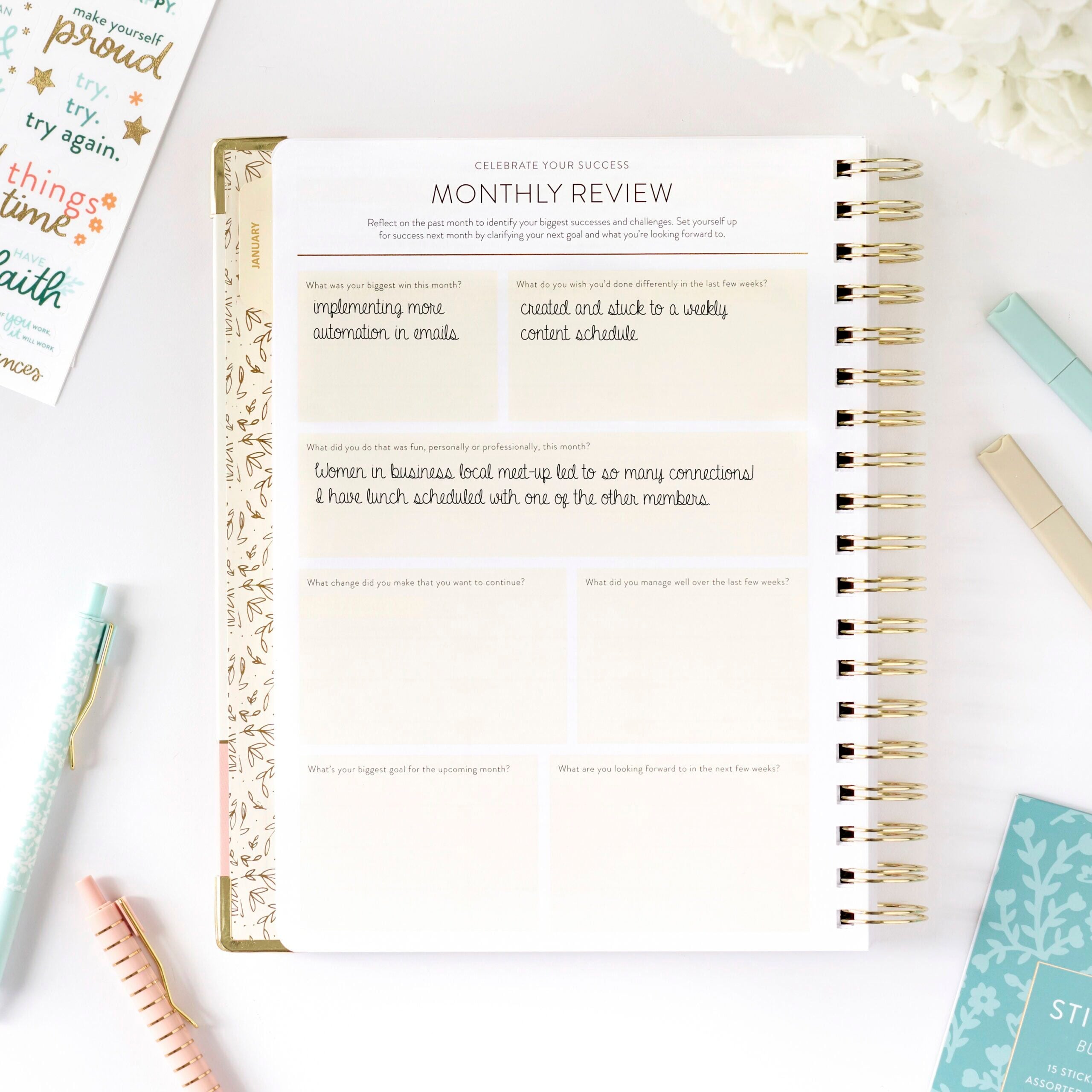 2026 wokr planner monthly review with writing