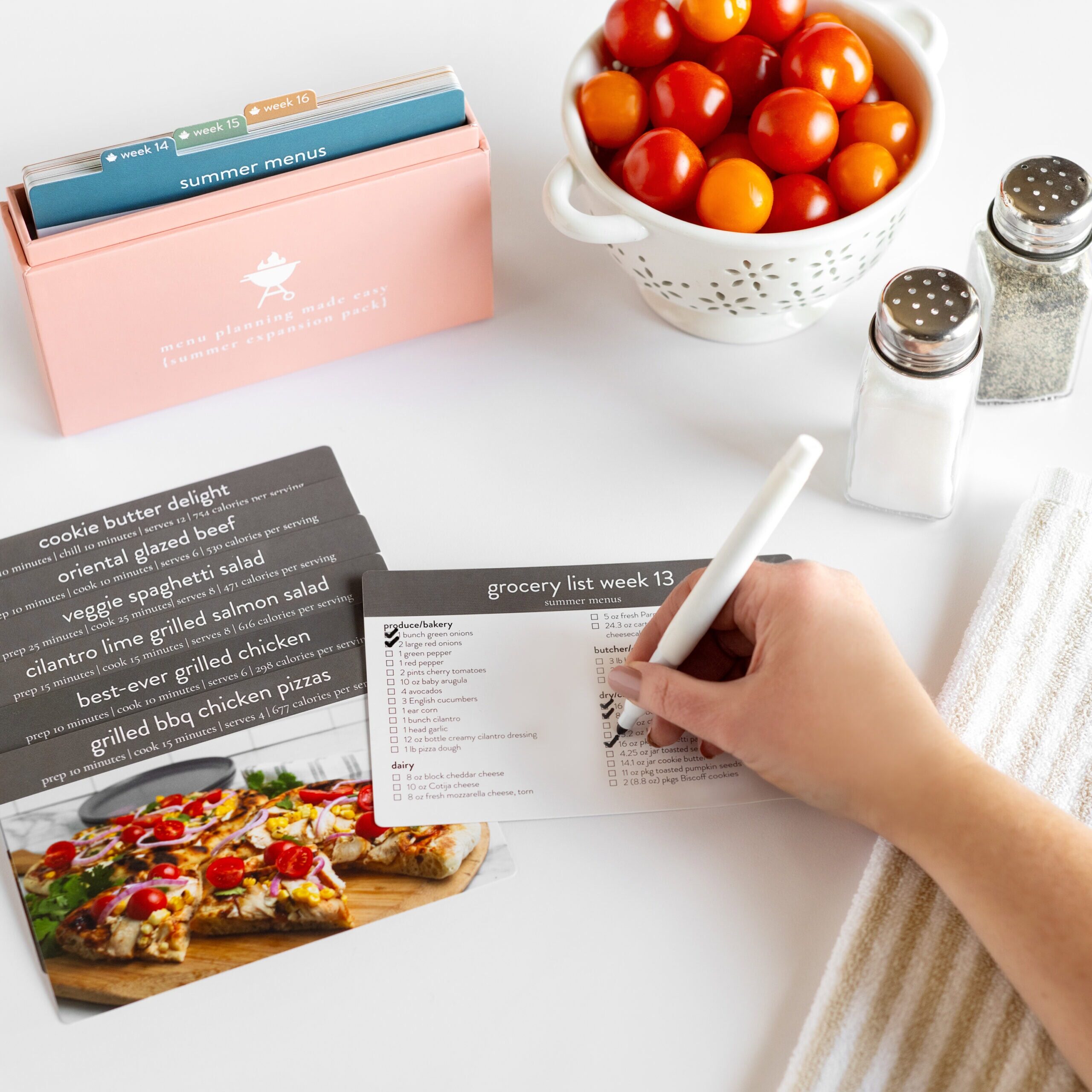 summer menu expansion box, writing on card