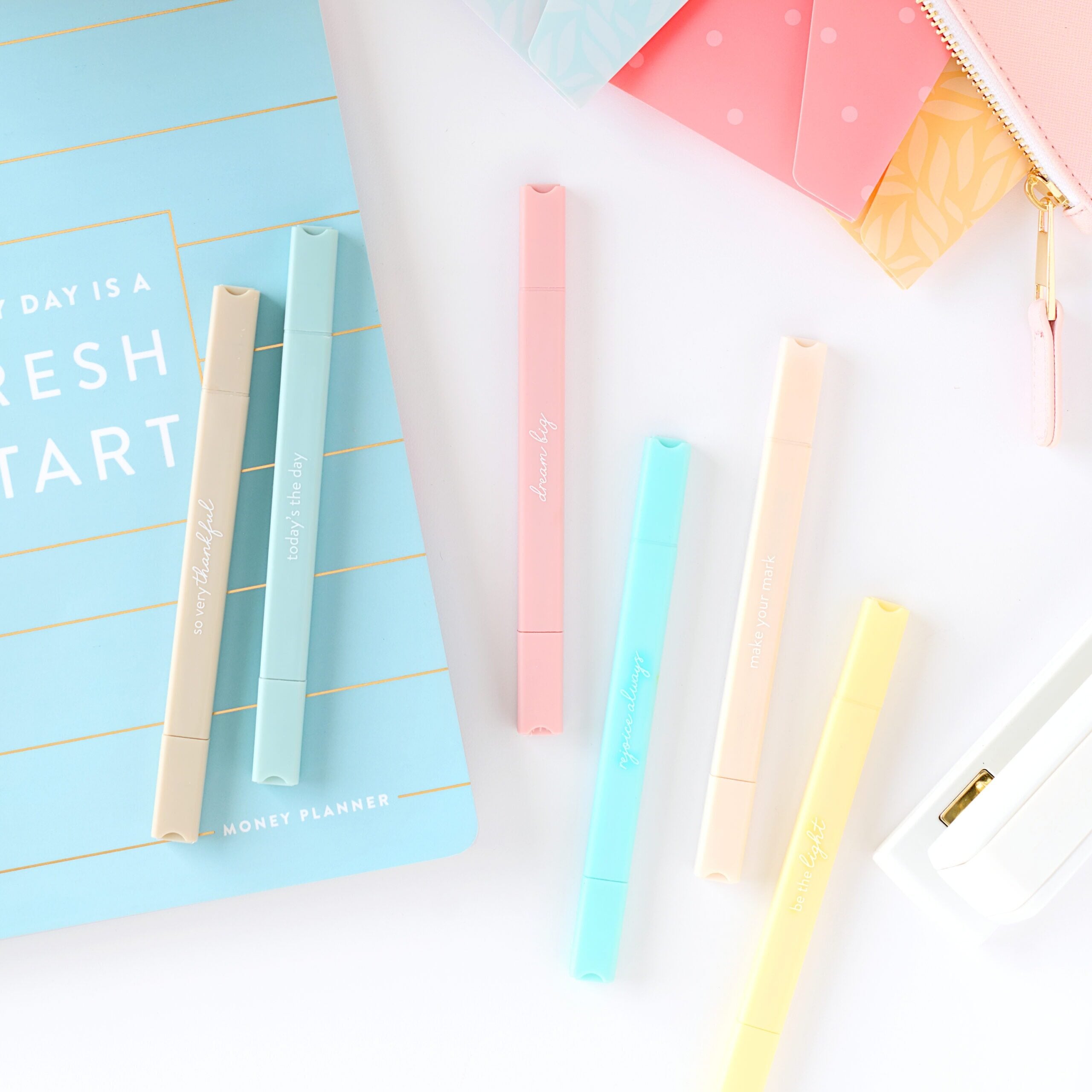 highlighters on desk close up